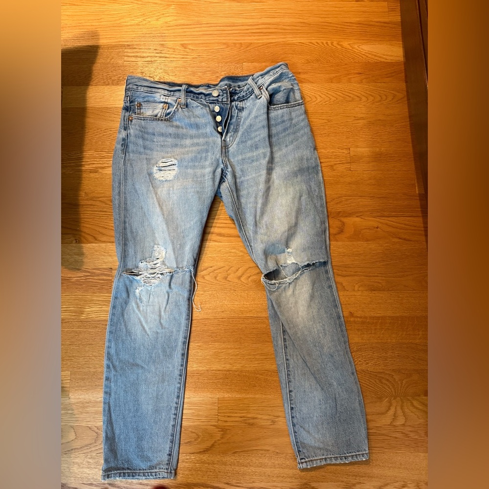 Levi's Blue Boyfriend Jeans with Knee Rips